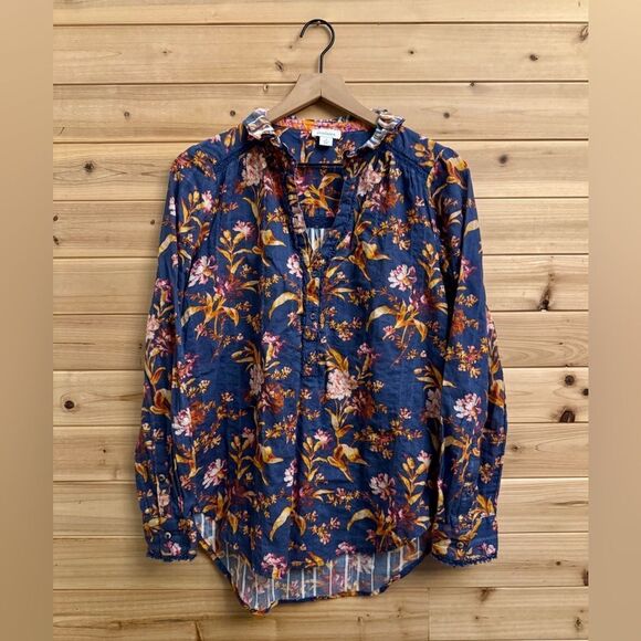 Sundance Size Small Dark Romantic Floral Ruffle Peasant V Neck Blouse - Picture 1 of 14